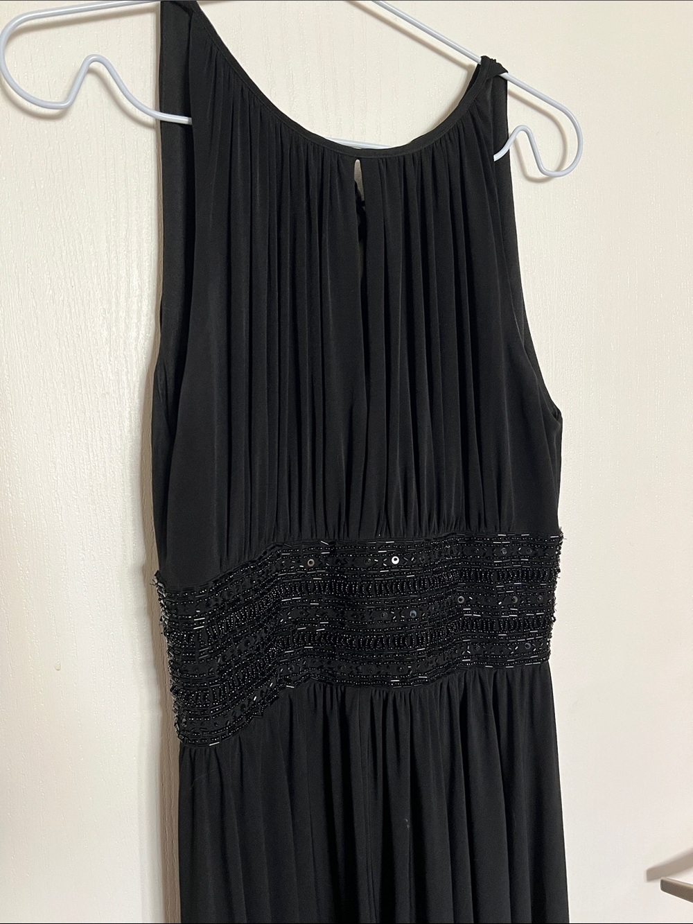 EUC White House Black Market Black Sleeveless Beaded Waist Maxi Dress 8